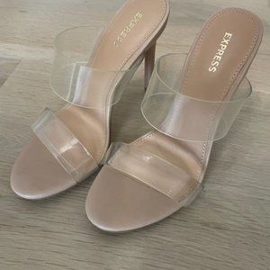 Express Beige Heels with Clear Strap